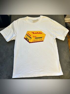Zara White Short Sleeve Tee with Yellow & Red Film Box Graphic